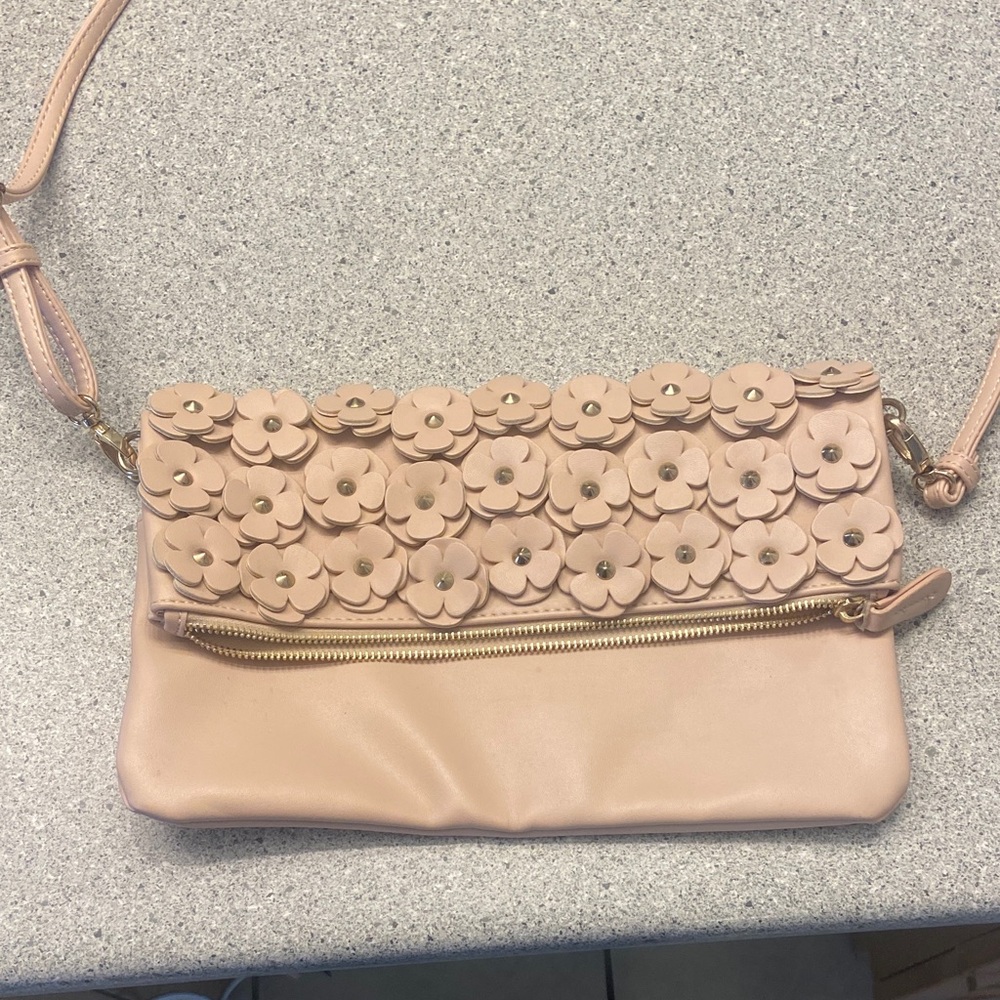 Floral Embellished Pink Crossbody Bag
